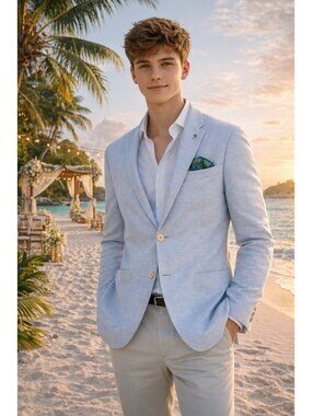 NWT Zara Man Light Blue Cotton Blazer Sport Coat Size 38 US Island Beach Vacay